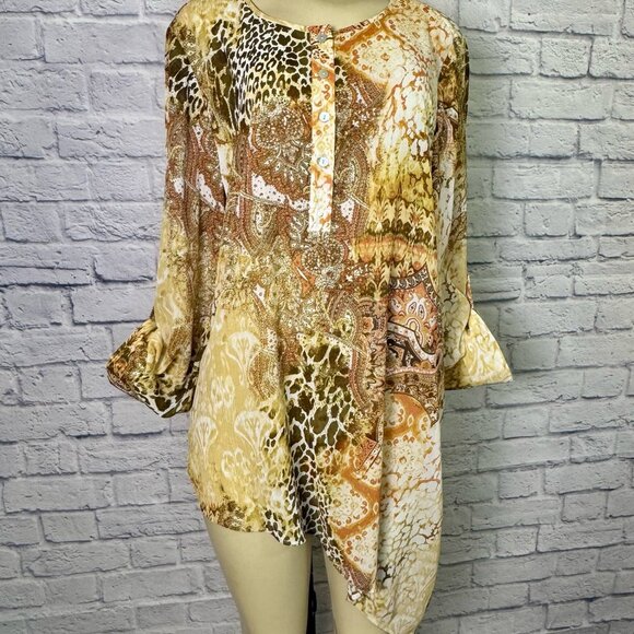 Chico’s Mixed Animal & Paisley Print Tunic Blouse – Size 2 (Large) - Picture 1 of 7